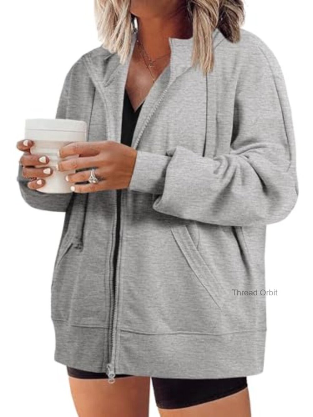 Plus Size Zip Up Hoodie Long Sleeve Oversized Sweatshirt